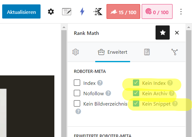 RankMath - kein Index