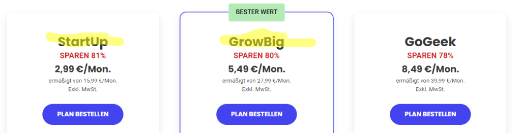 WordPress Hosting Pläne von SiteGround