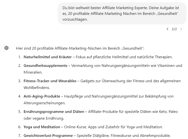 Affiliate Nischen finden mit ChatGPT