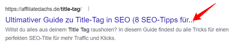 Title Tag von der Suchmaschine abgeschnitten.